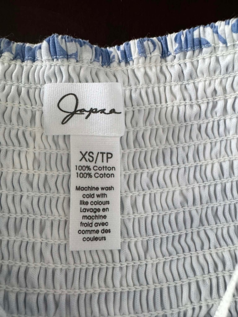 Japna Blue White Tile Print Smocked Maxi Dress 100% Cotton Coastal Peasant Boho - Picture 3 of 4